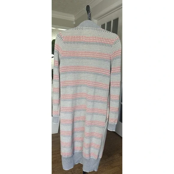 Anthropologie Sparrow Wool Blend Long Cardigan Sweater Gray Red Striped M - Picture 6 of 7